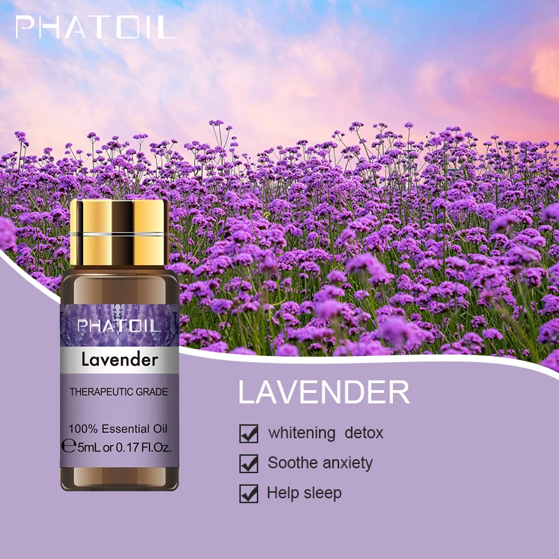 PHATOIL 5ml Lavender Essential Oil for Perfume Candles Making Spa Massage Humidifier Bath Jasmine Eucalyptus Vanilla Peppermint