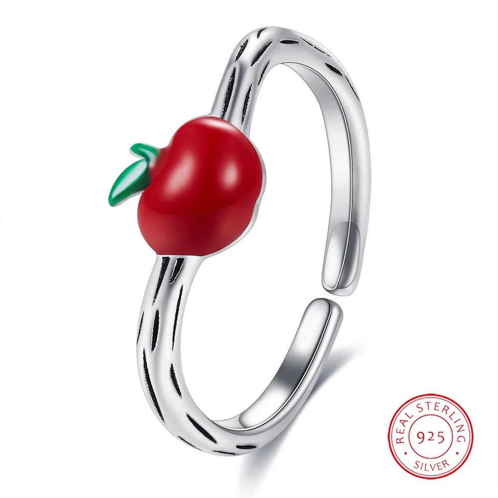 

Genuine Silver Red Apple Ring Gift for Girl 100% 925 Sterling Silver Opening Adjustable Finger Ring Part Jewelry Gift