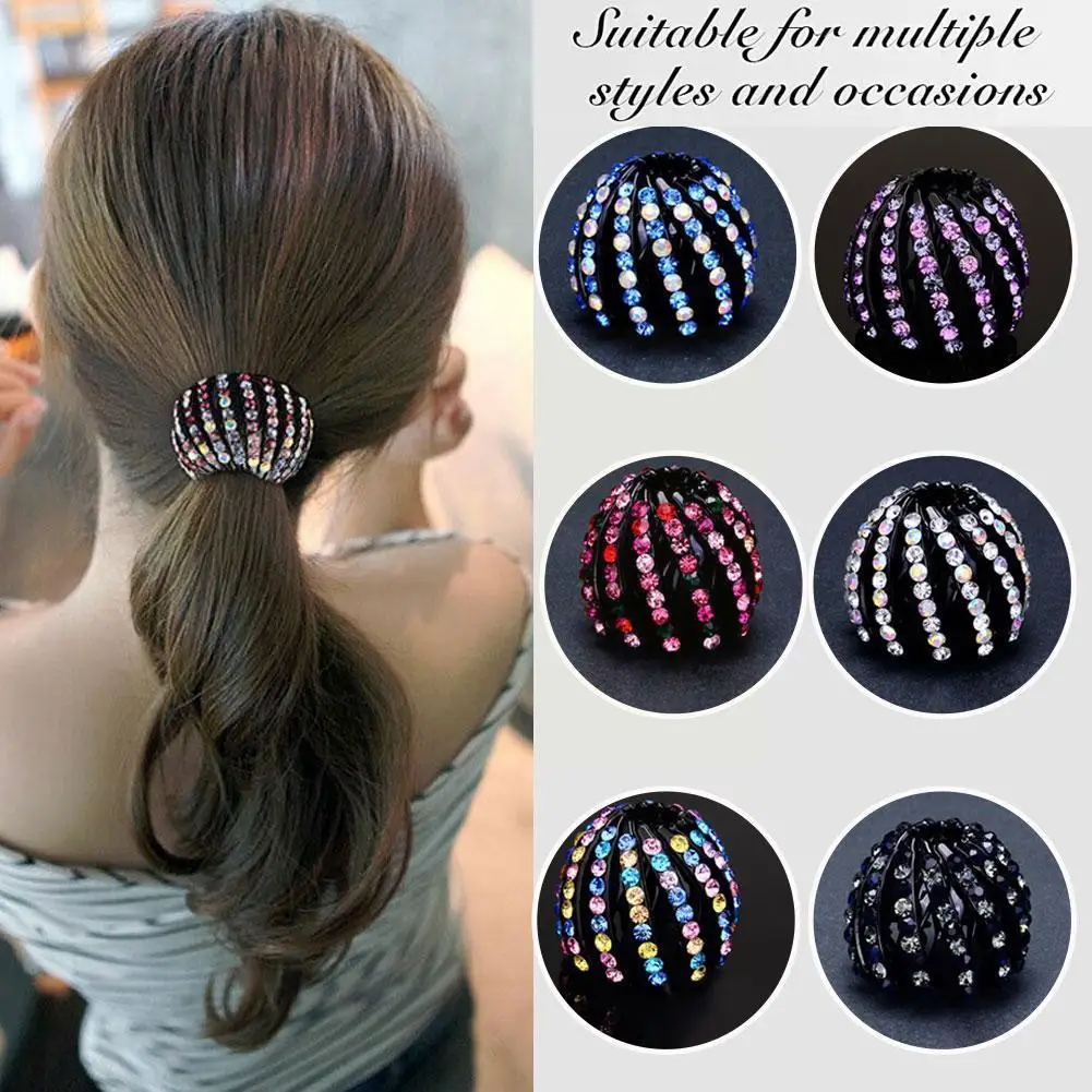 

Стразы заколки для волос в виде птичьего гнезда выдвижной сверкающий держатель для конского хвоста Кристальные заколки для волос с камнем ...