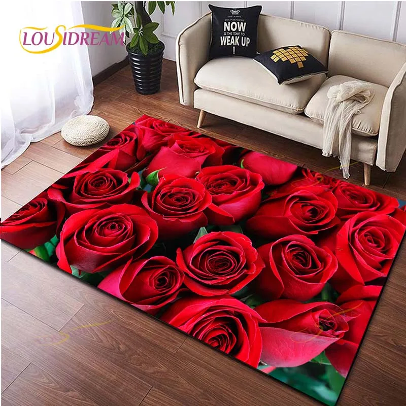 

3D Rose Flower Carpet Bathroom Entrance Doormat Bath Indoor Floor Rugs Absorbent Mat Anti-slip Kitchen Rug for Home Decorative