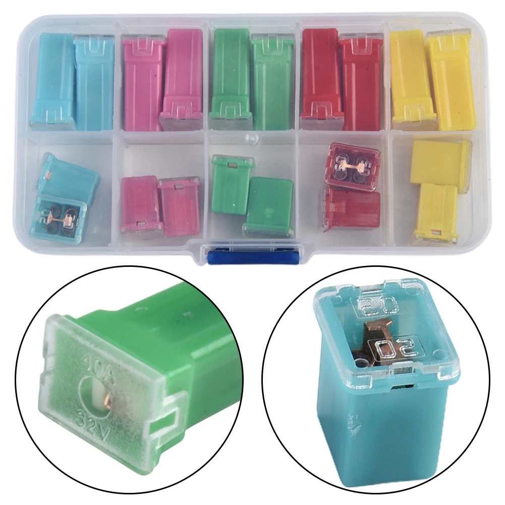 

20pcs Fuses Pack Kit Profile Small Size Blade Car Auto Van Square Assortment For Truck 20/25/30/35A Fuse With Plastic Box