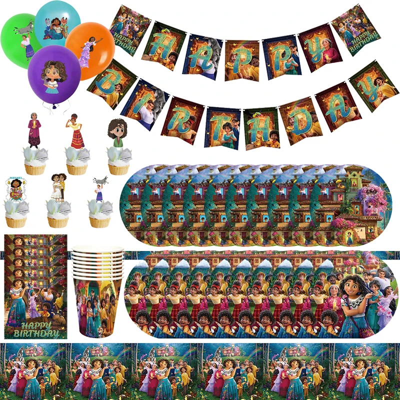 

Disney Cartoon Encanto Themed Birthday Party Decoration Supplies Balloon Background Disposable Cutlery Cup Baby Shower Girl Gift