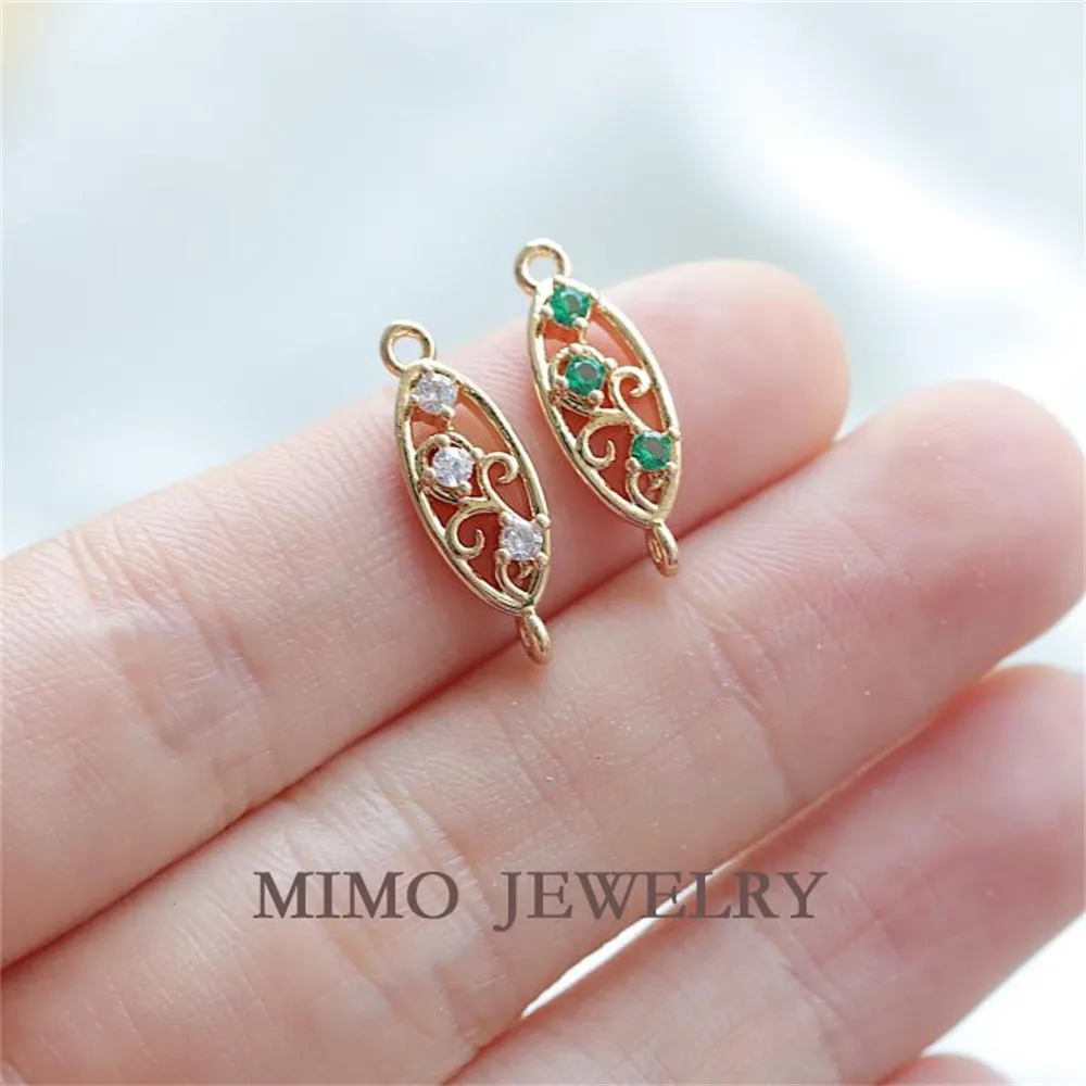

color preserving copper plated real gold oval inset zircon hollow pattern double ring pendant DIY connecting accessories