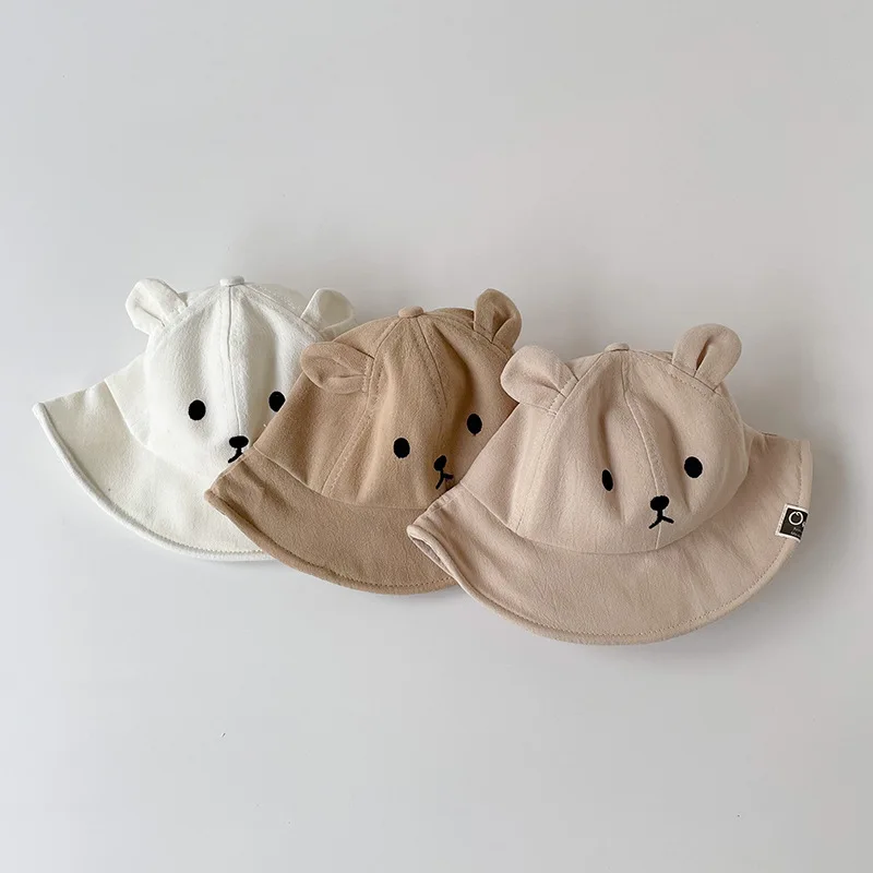 

Spring Summer Baby Bucket Hat Cute Bear Ear Newborn Panama Cap Solid Color Outdoor Beach Kids Baby Boy Girl Sun Hats