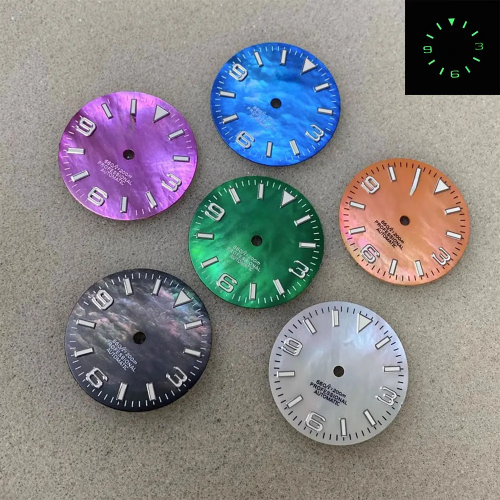

28.5mm NH35/NH36 dial 369 Shell dial NH35 Watch Dial S Dial green Luminous Modified Dial for NH35 NH36 Automatic Movement