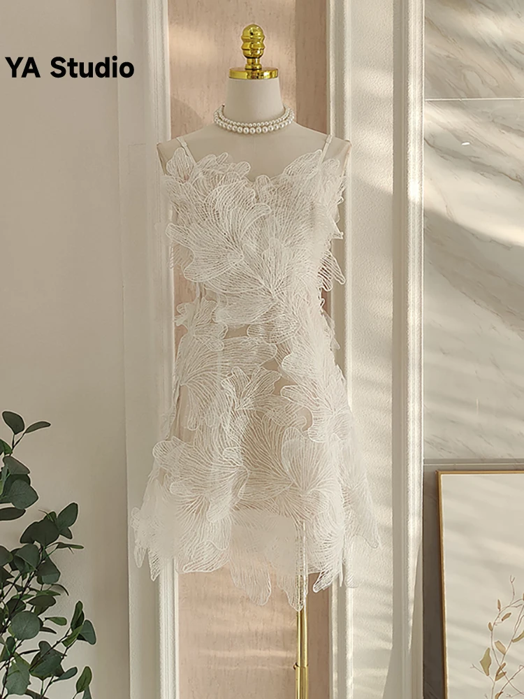 

[YA Studio] Women's Dress Sleeveless Camisole Waist Patchwork Gauze Design Hollow Out Fashion Female Dresses Summer 2023 New