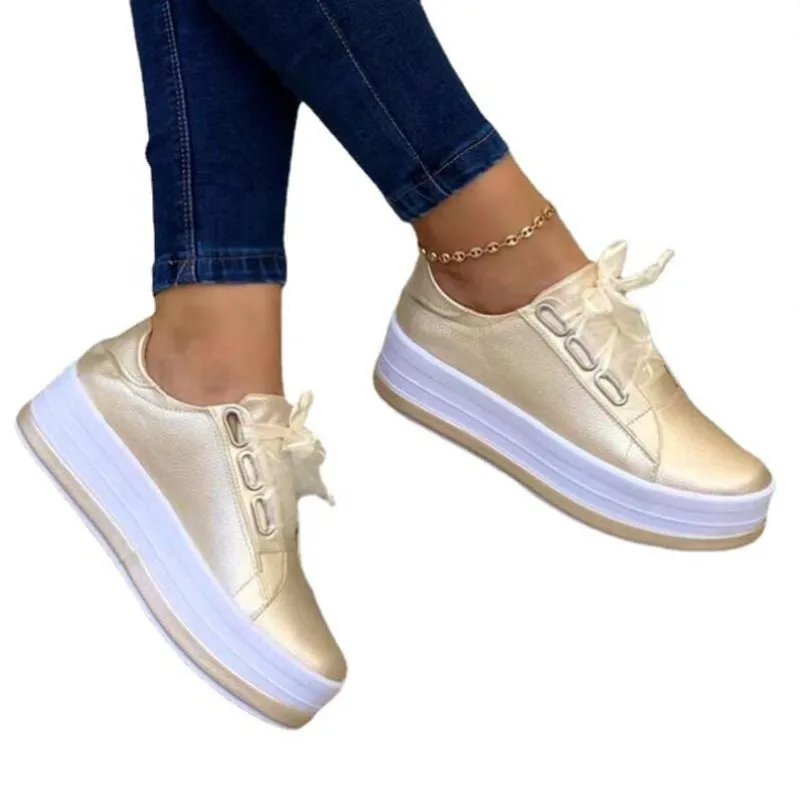 Autumn Women Sports Shoes Lady Vulcanized Shoes Outdoor Platform Shoes Female Casual PU Fashion Sneakers Women Wedge Flats