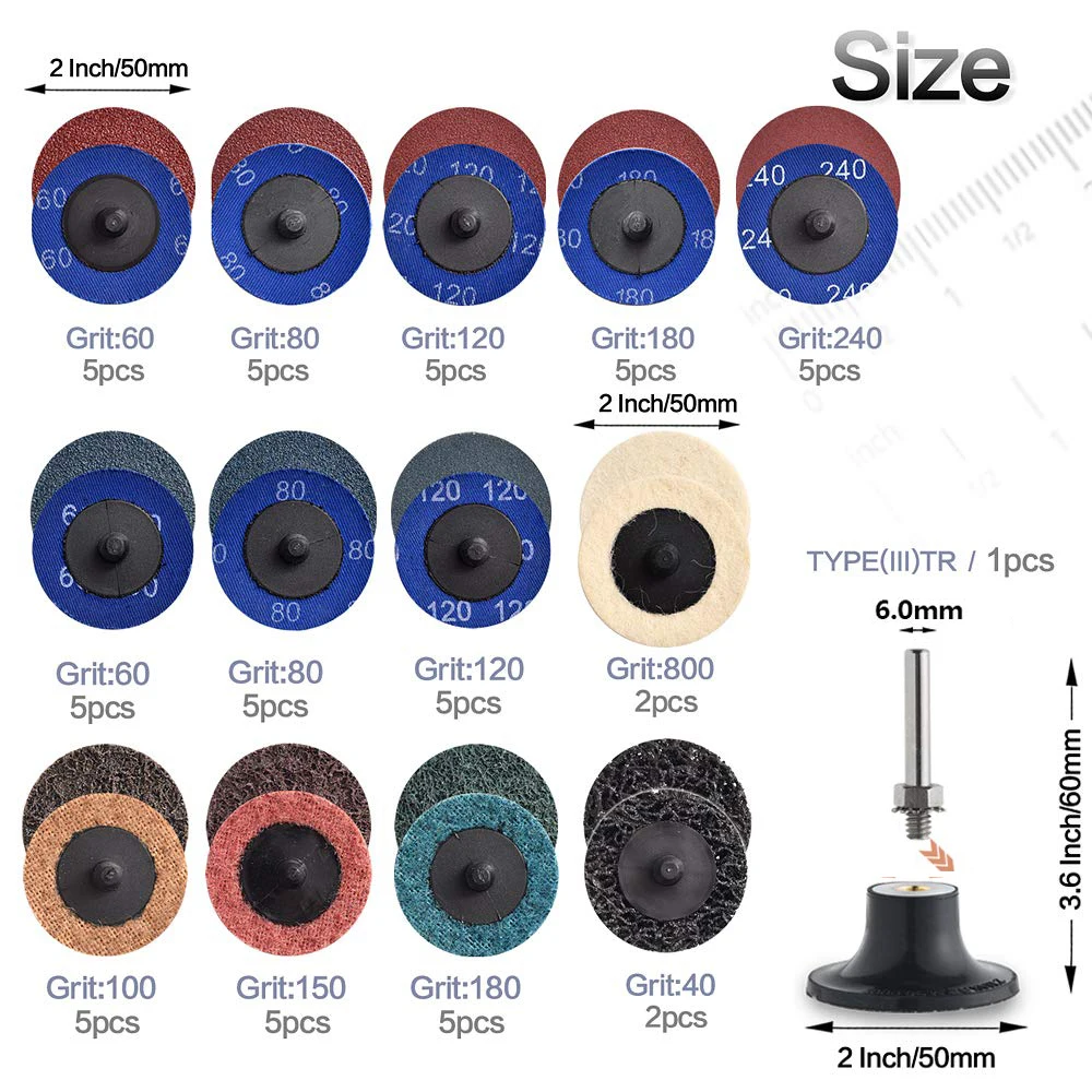 Набор шлифовальных дисков Быстросменные диски 2 дюйма с держателями для