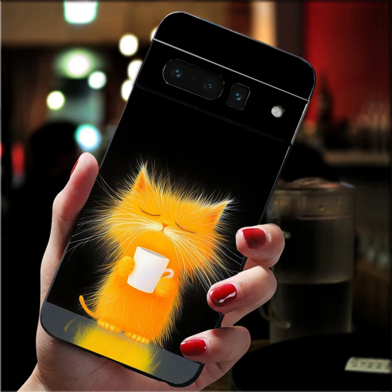 Caricature cat with a mug Phone Case For Google Pixel 9 Pro XL 8 7 6 8A 7A 6A 4A 3A 3XL 5 4