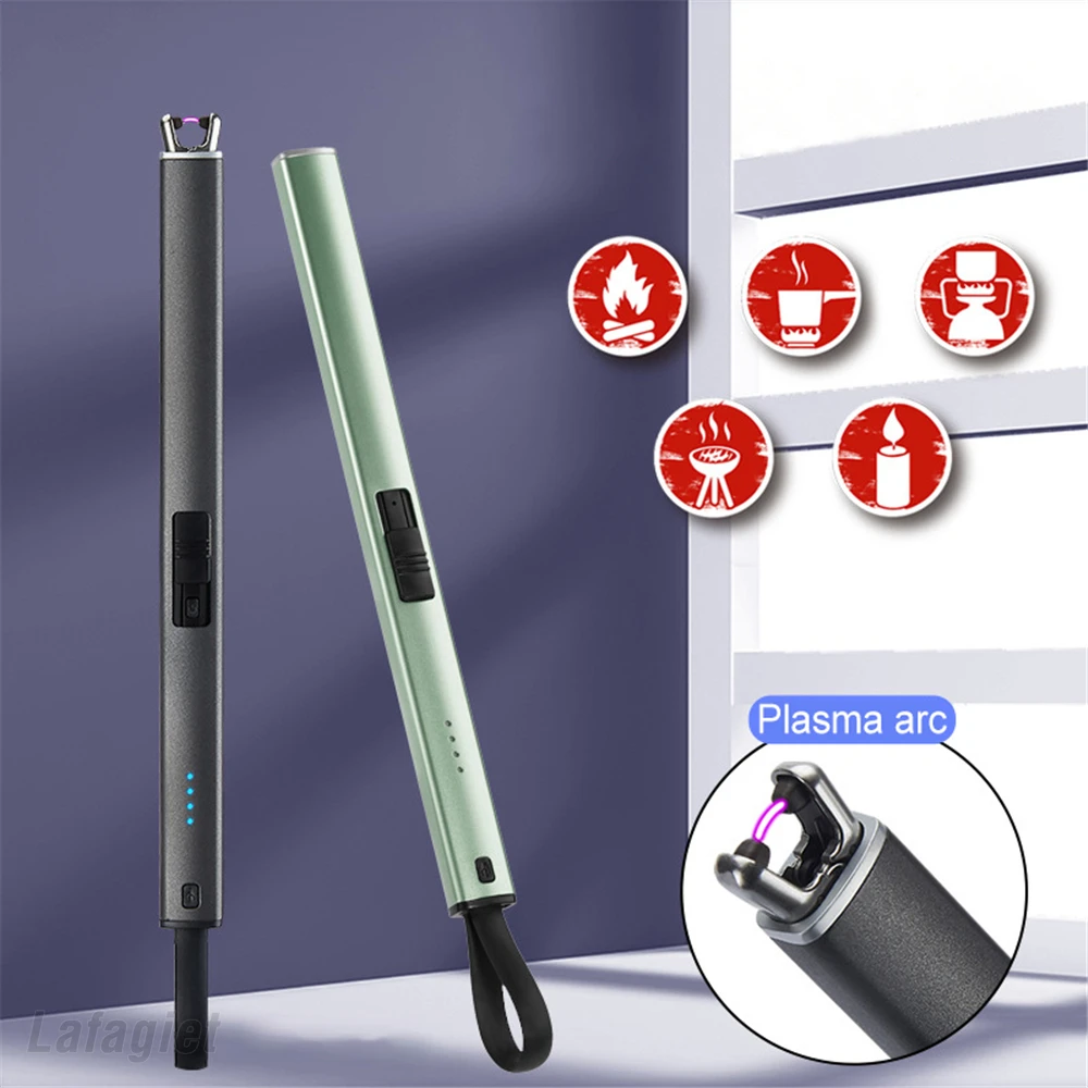 

Pen Type Plasma Pulse Single Arc Lighter With Safety Lock Outdoor Windproof Electronic Igniter Stick USB Charging Visual Power