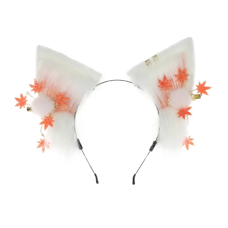 Sweet Students Woman Photoshoots Hairband with Maple Leaf Decors Foxes Ears Headbands Multi-color Cartoon Hair Hoop