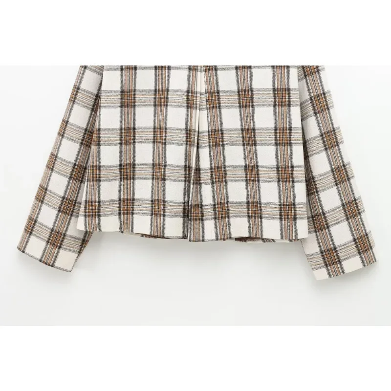 Женский клетчатый пиджак CharmChant весна 2024 пальто с длинными рукавами и лацканами