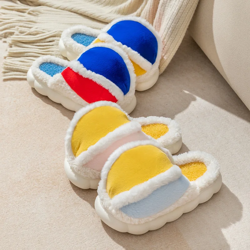 

Тапочки зимние хлопковые для мужчин и женщин, Нескользящие домашние тапочки из ПВХ, плюшевые теплые, хлопковая обувь для пар