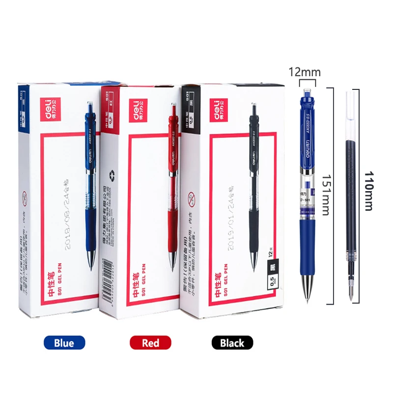 Deli Gel Pen Set 0.5mm Bullet Retractable Learning Writing Ballpoint Pens Ink color Blue Black Red School Office Stationery images - 6