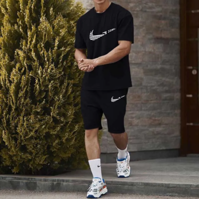 

Костюм мужской из 2-х предметов, короткий рубашка и шорты, Повседневная Удобная одежда для бега и тренировок, большие размеры