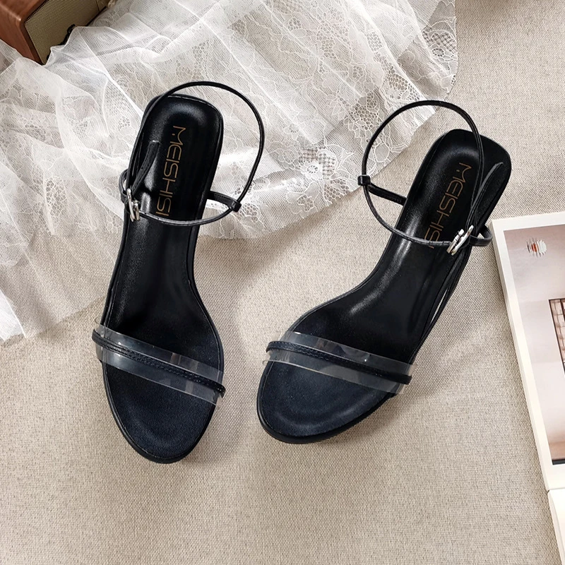 

Black stiletto round toe sandals fashion high heels