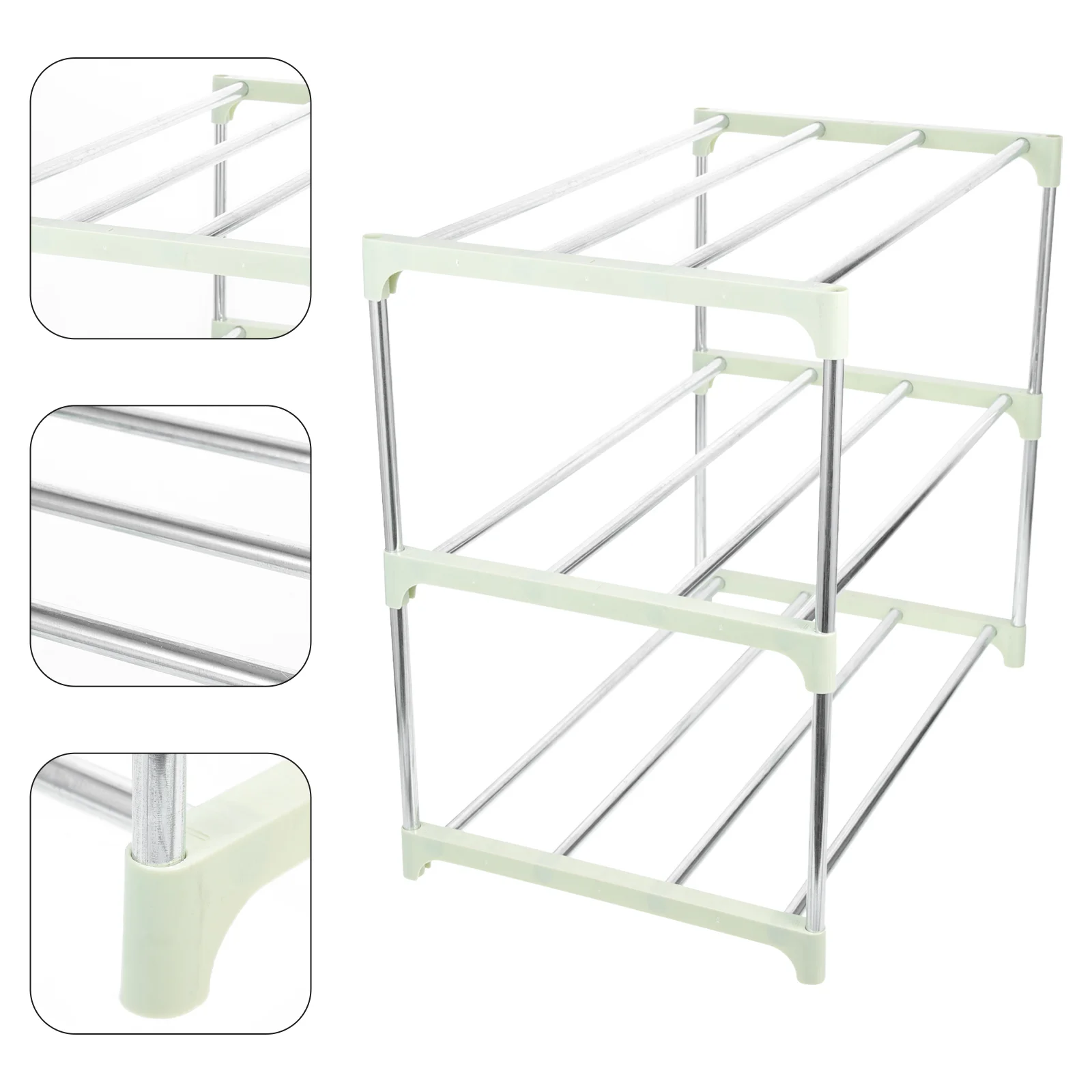 

Shoe Rack Closets Storage Holder Entryway Corner Shelves Multi-layer Shoes Stand Three-layer Stainless Steel 3-tier