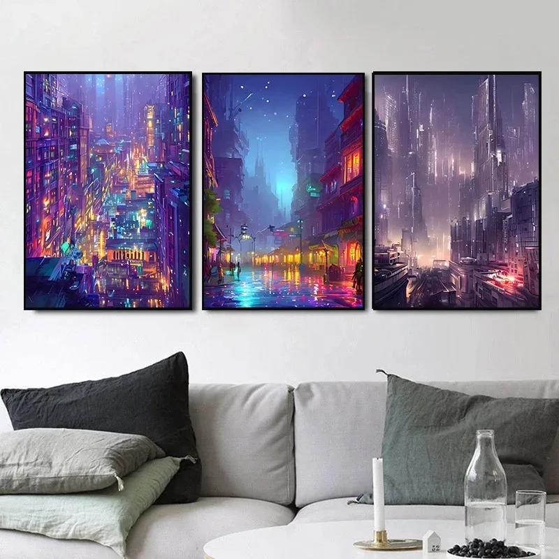 Современный стиль неоновый киберпанк будущее город ночная улица мечта доска