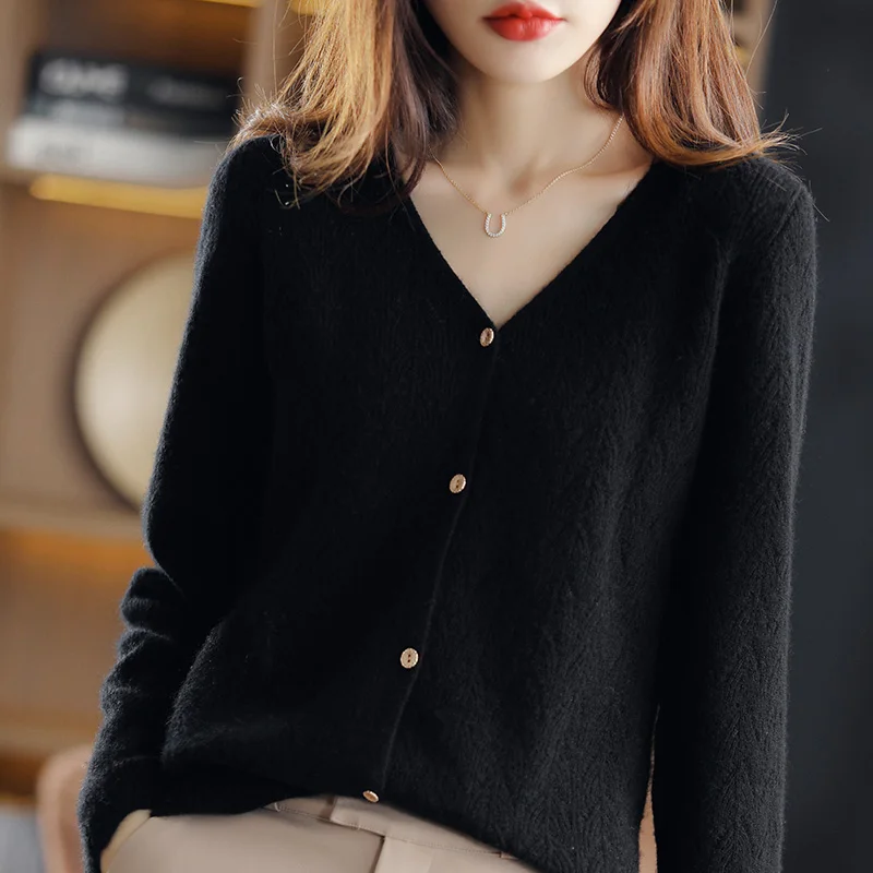 Осень-зима новый женский свитер 100% кашемир Merino кардиган с v-образным вырезом
