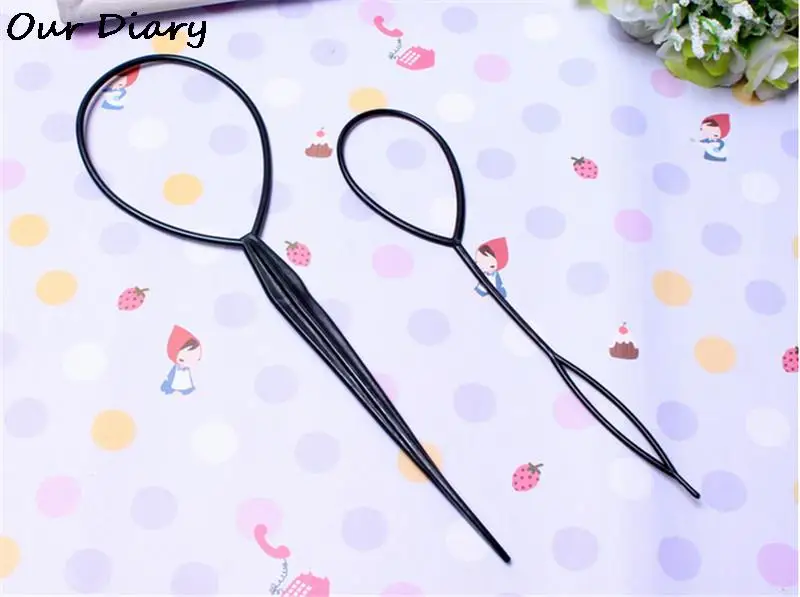 

2 шт., Черный инструмент для укладки, пластиковая петля, инструмент для укладки, зажим для волос, оплетка, производитель конского хвоста