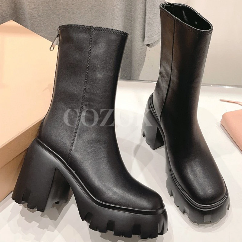 

Повседневные женские короткие ботинки, Новинка осени, ботильоны на платформе и высоком каблуке с круглым носком, износостойкие женские туфли-лодочки высокого качества
