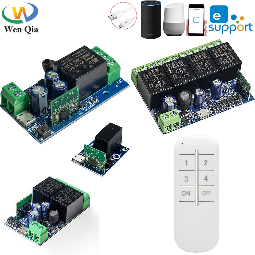 

Mini USB 5V EWelink Switch 1/2/4 Ch Relay DC 6V 12V 24V 48V WiFi RF Smart Switch Receiver Timing Module,work with Alexa/Google