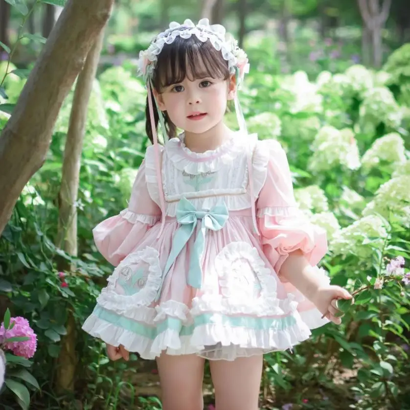 

Spanish Vintage Lolita Princess Ball Gown Bow Ruffles Design Kids Clothing Birthday Party Dresses For Girls Easter Eid A1702