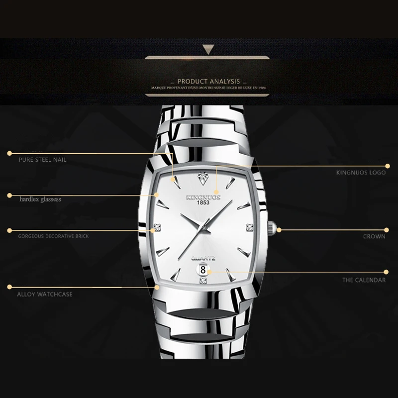 Rose Gold Steel Watch for Men Square Couple Gifts Watches Fashion Women's Quartz Wristwatch Tungsten Male Clock Dropshipping