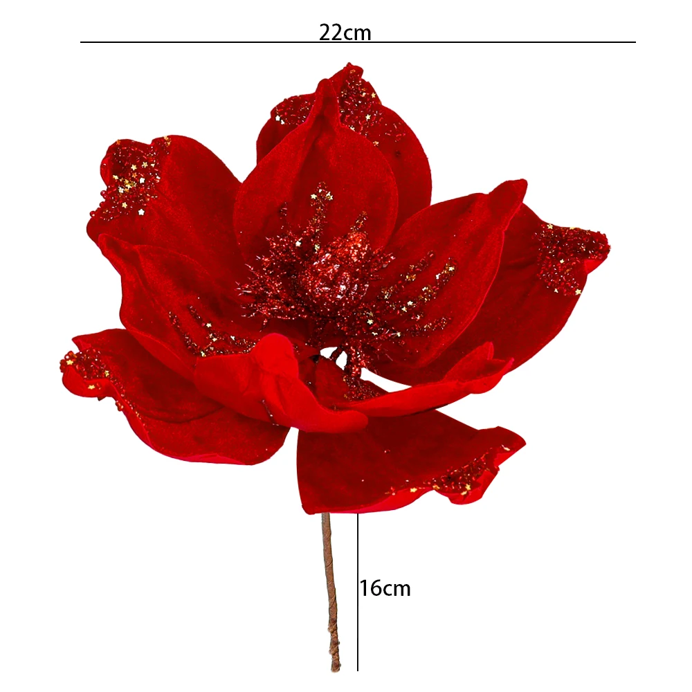 Искусственные рождественские цветы магнолия красные