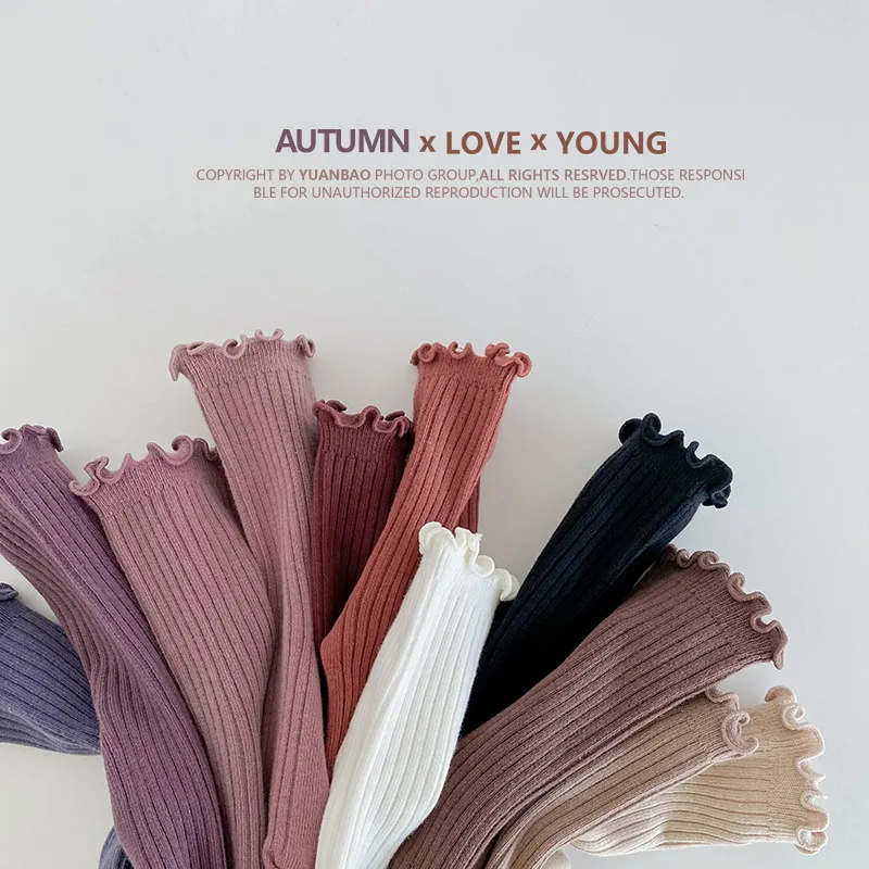 Kids Autumn Solid Fancy Lace Calf Socks Infants Toddlers Trendy Cotton Socks