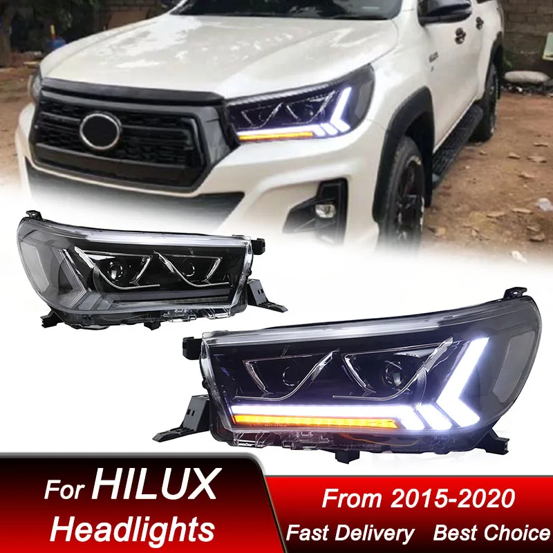 Фото Светодиодные фары для Toyota HILUX REVO 15-20, обновленный стиль, полный комплект LED-фар с проекционными линзами, аксессуары для тюнинга. №3