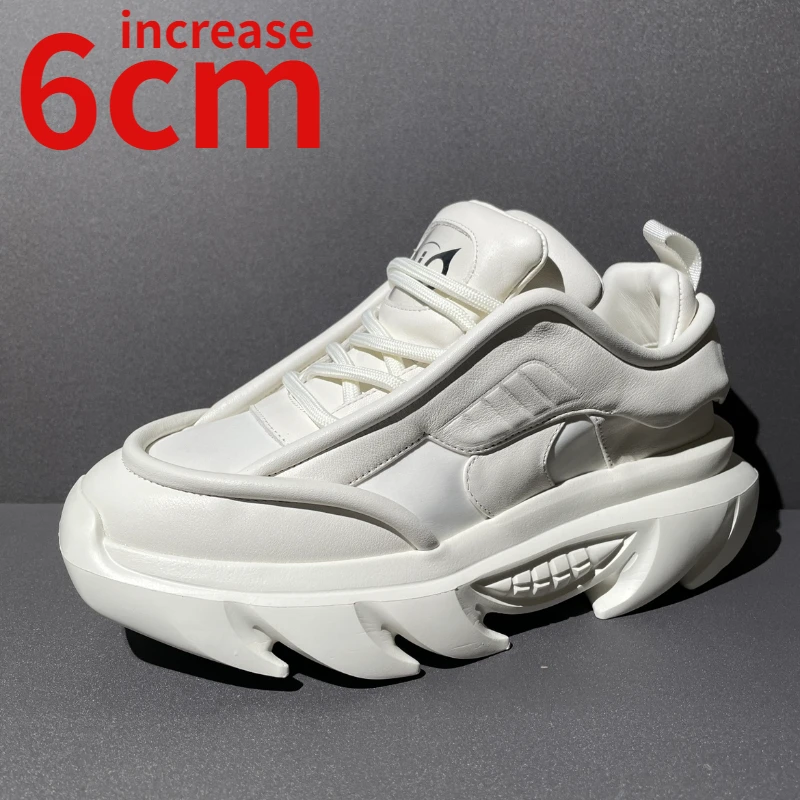 

European and American Designer's Thick Sole 6cm Increased Crab Sole Sports Shoes Runway Style Genuine Leather Elevated Shoes Man