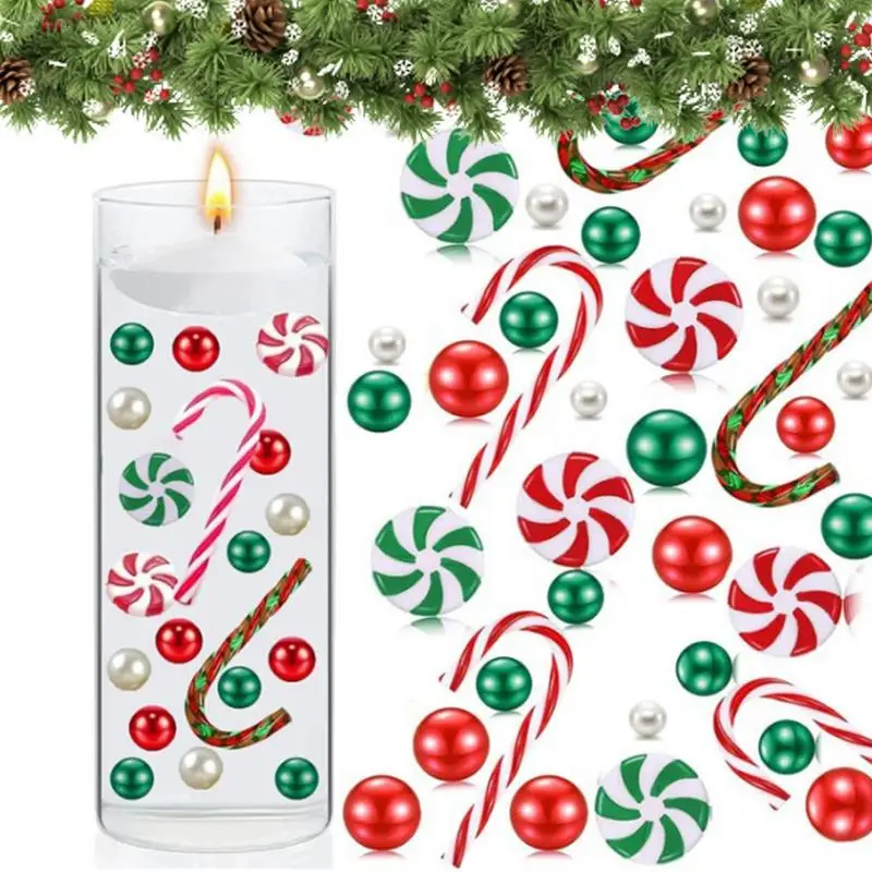 

Candy Vase Filler Decors Artificial Candy Cane Pearl Floating Decors For Bottles Vases Red White Candies Pearls Beads Ornament