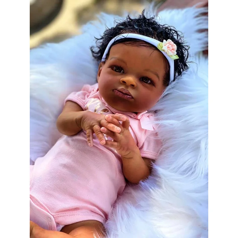 20inch Lanny Dark Brown Skin lifelike Reborn Baby Doll real 
