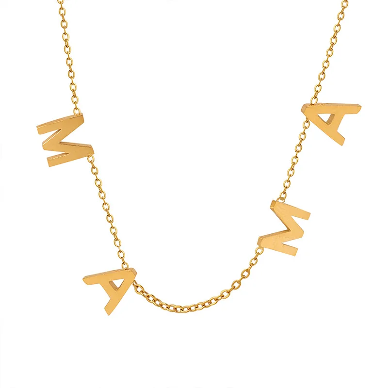 

Mama Charm Necklace Stainless Steel Gold Color Letter Pendant Necklace Collars Thanksgiving Day Necklace Chain Chocker