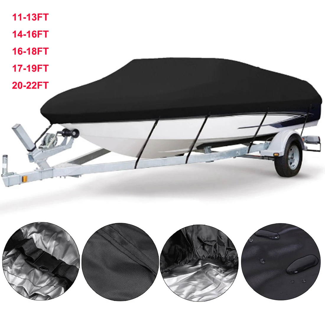 210D Boat Cover 11-22ft Fabric Trailerable Yacht Marine V-shape Canvas Boat Covers Anti-UV Waterproof Fishing Boat Cover Tent