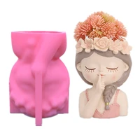 1pcs silicone mold cute girl flower pot concrete resin plaster candle crystal epoxy mold diy handmade crafts decoration