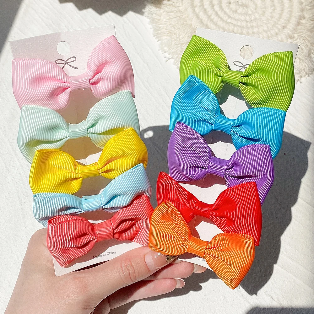 

2Pcs/Lot Ribbon Candy Color Mini Bows with Elastic Hair Bands for Kids Girls Ponytail Bowknot Hair Ties Baby Hair Accessories
