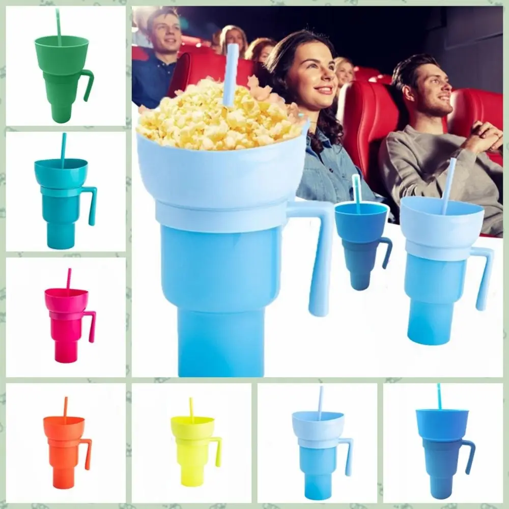 

2 in 1 Snack Drink Cup Portable Blue with Straw Stadium Tumblers Splash Proof Journey