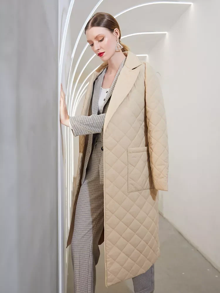 

Модная женская зимняя ветрозащитная куртка Simplee, повседневная женская зимняя парка с поясом, длинное Прямое пальто с ромбовидным узором, 2020