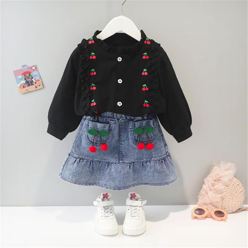 

Baby Girls Clothing Sets Spring Autumn Toddler Fashion Shirt Denim Skirts 2pcs Tracksuits For Newborn 0 1 2 3 Years Old Suit Set