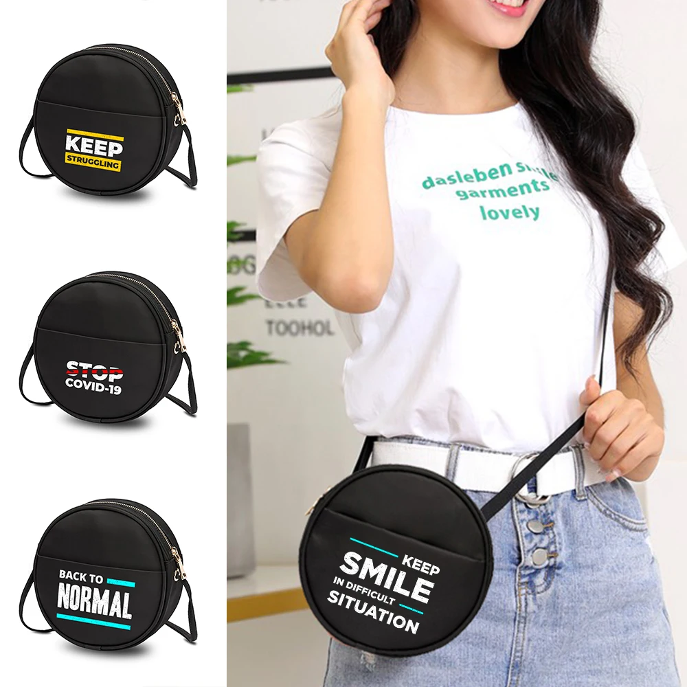 

Ladies Fashion Small Round Bag New Messenger Bag English Phrase Printing Series Ladies One-shoulder Portable Messenger Bags
