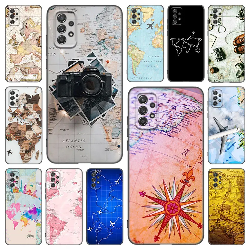 World Map Travel Phone Case For Samsung Galaxy A21 A30 A50 A52 S A13 A22 A32 A33 A53 A73 5G A11 A12 A31 A51 A70 A71 A72 Cover