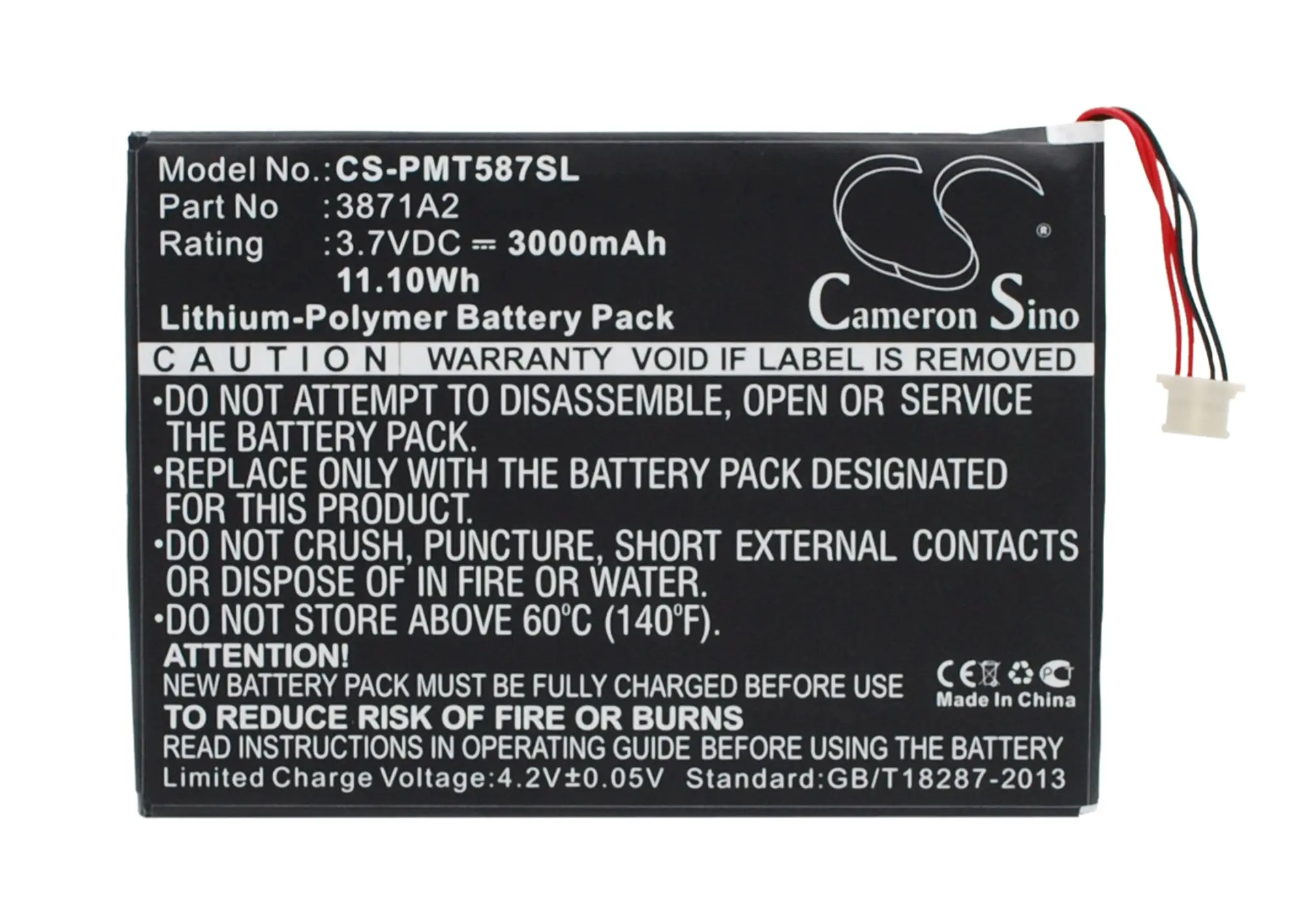 

CS 3000mAh / 11.10Wh battery for Prestigio Multipad 7.0 Ultra Duo, PMT5877C 3871A2