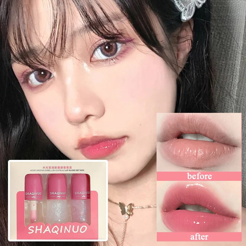

3Pcs/Set Crystal Jelly Lip Glaze Lip Care Oil Lip Gloss Shiny Clear Lip Base Moisturizing Glitter Liquid Lipstick Lip Makeup