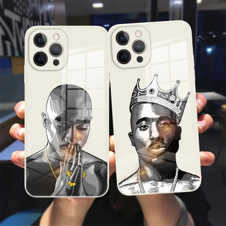 

Rapper 2pac singer Tupac case for iphone 11 12 13 pro max SE 7 8 plus 12 13 mini XS XR XS MAX white tempered glass case