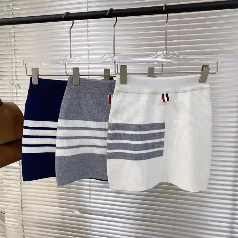

2022 New autumn four-bar Knit waffle skirt TB slim bag hip Skirt half skirt high waist skirt A skirt Female Summer y2k