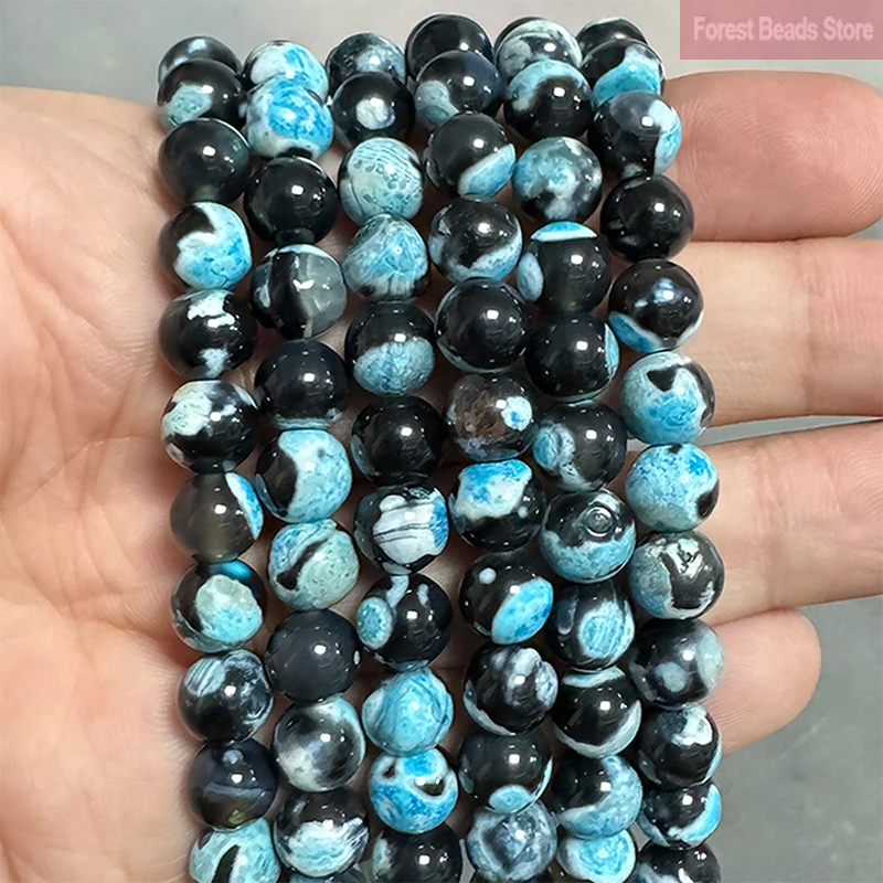 Натуральные агаты круглые свободные бусины голубое озеро мороз треснутый огонь