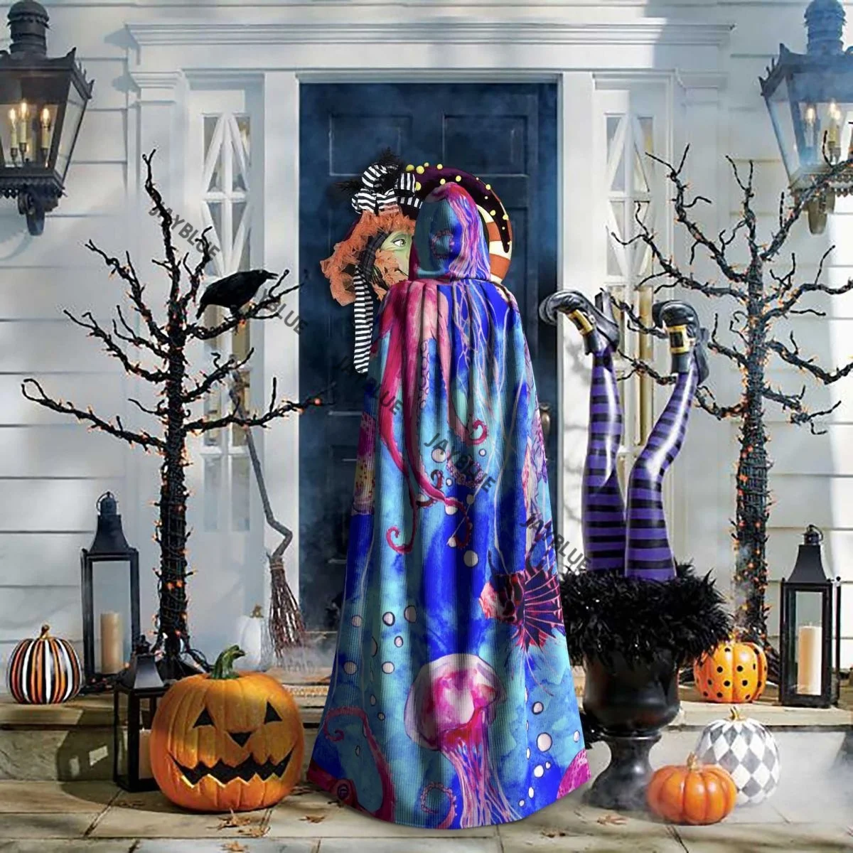 Длинная накидка-плащ красный осьминог левная рыба медуза плащ с капюшоном пальто