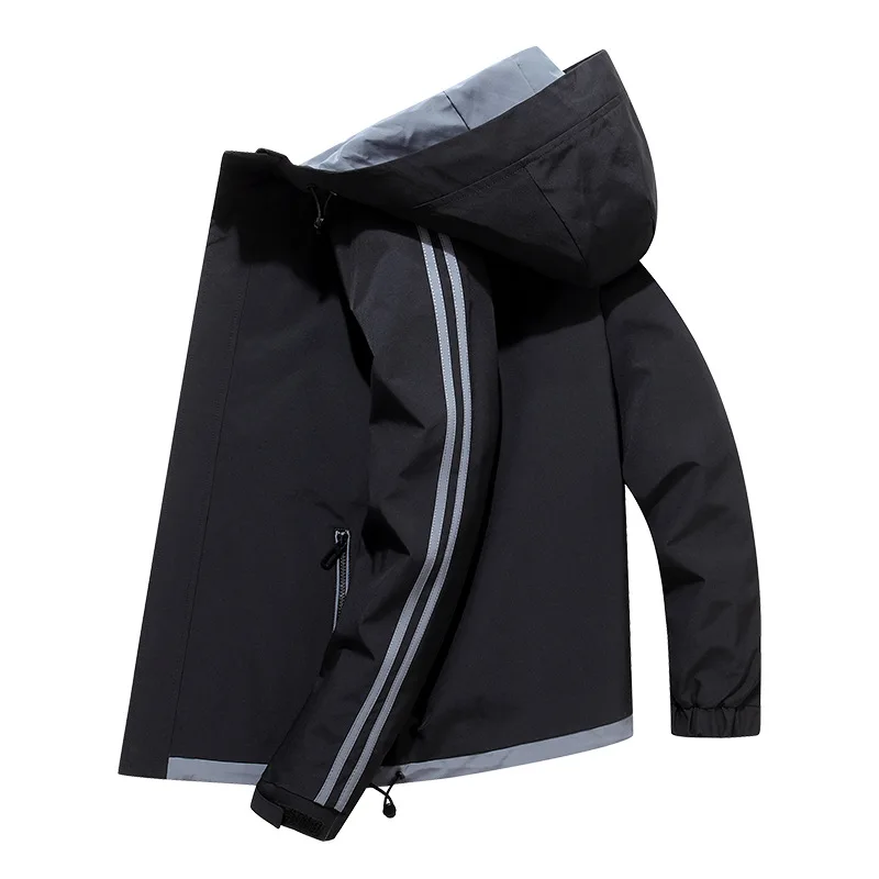 

Men Black Hooded Jackets Casual Coats New Spring Autumn Male Slim Solid Jackets High Quality Men Daily Leisure Coats Size 4XL